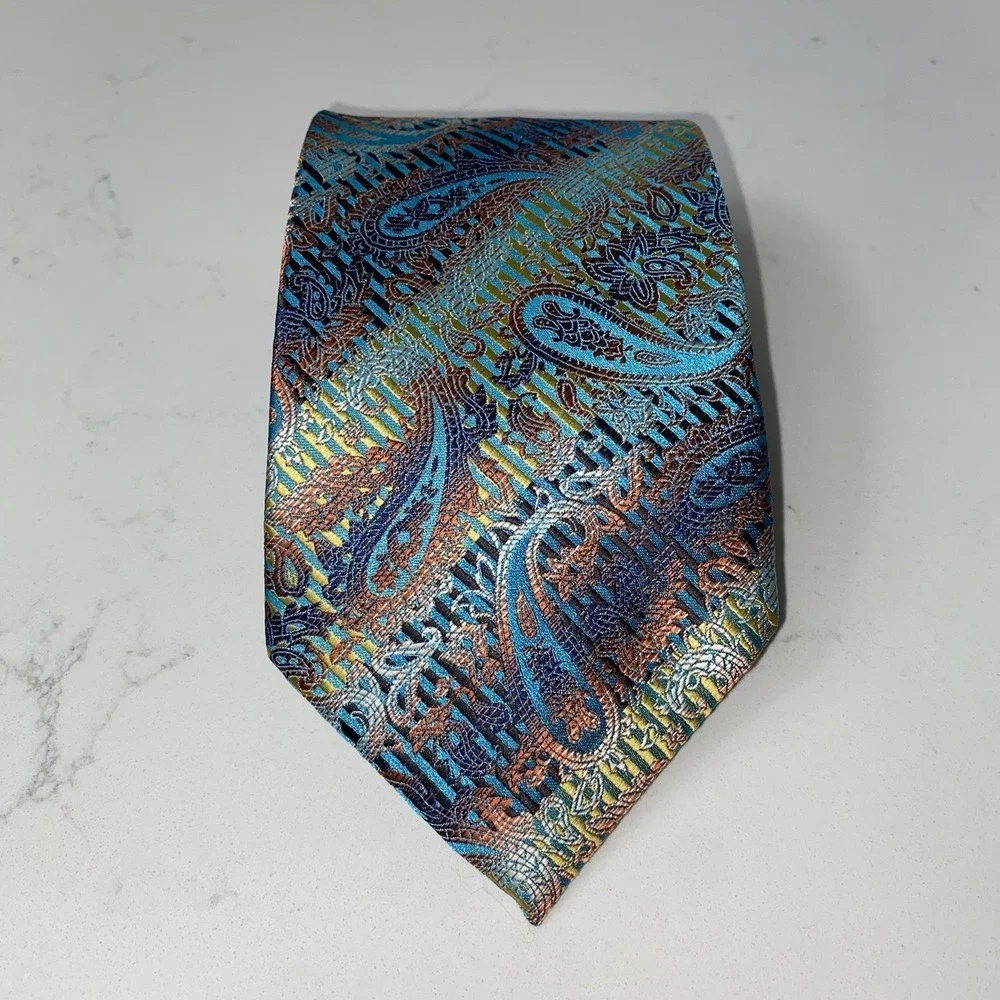 Brioni 100% Silk Paisley Necktie Rainbow Colorful Luxury Made in Italy Preppy